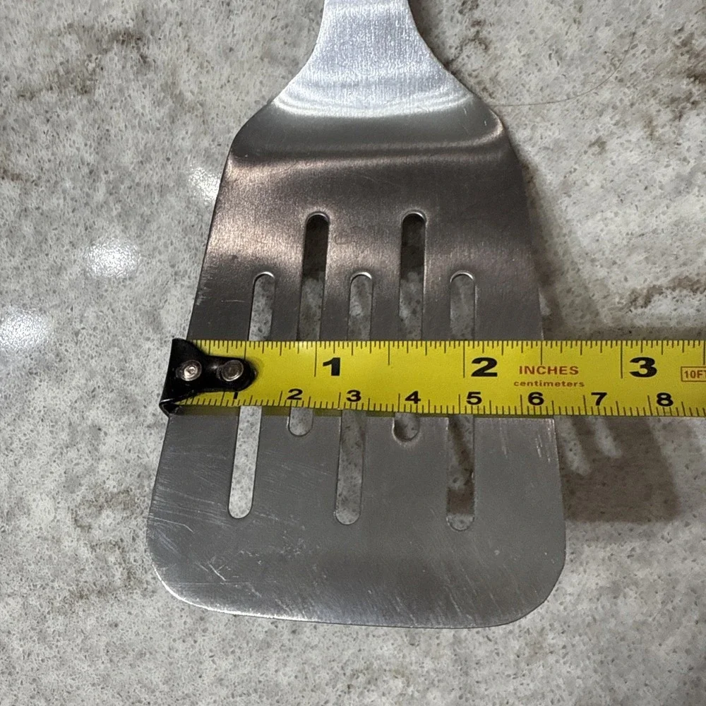 Vintage CK Stainless Steel Slotted Spatula Turner Heavy Duty Melt Marks 12 In